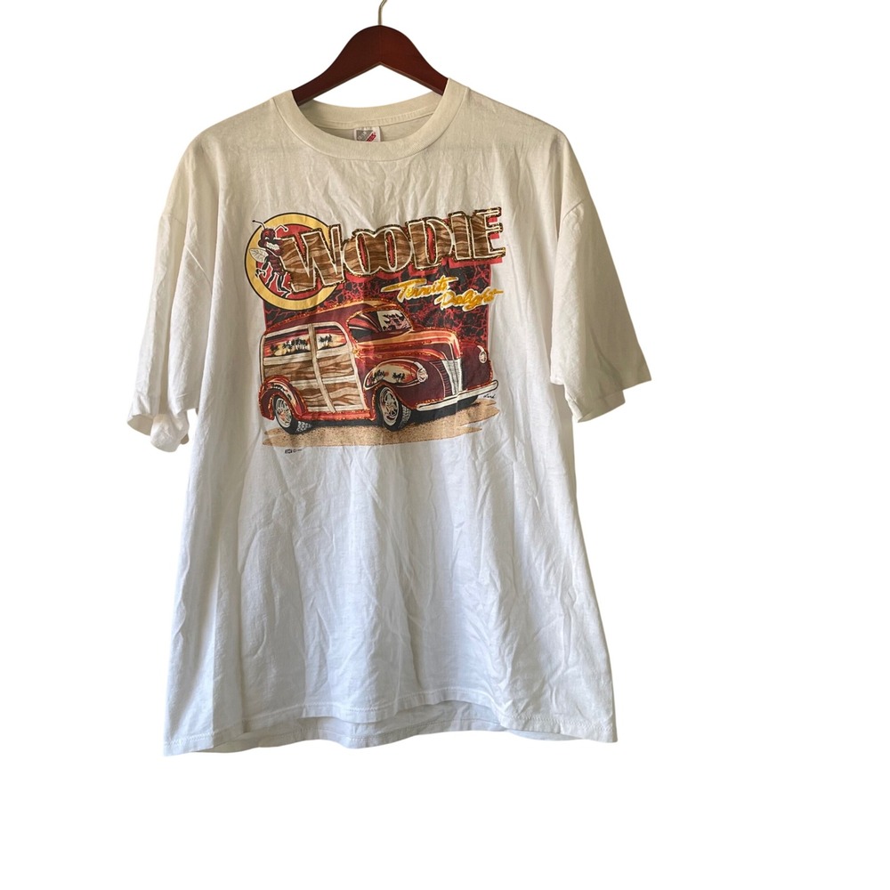 Vintage 1991 Jerzees Woodie Termite Delight Glitter Graphic T-Shirt XL White